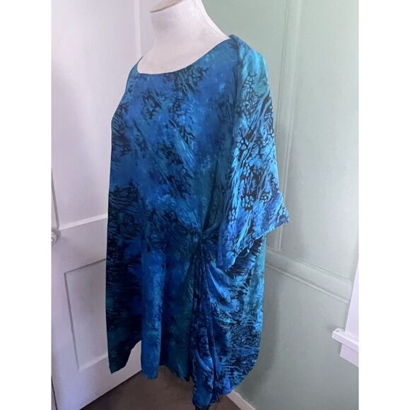Vintage Van Klee Blue and Green Batik Tunic NWOT? 100% Rayon OS to 1X - Picture 2 of 7